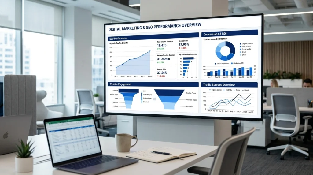 Data-driven SEO and digital marketing strategy dashboard