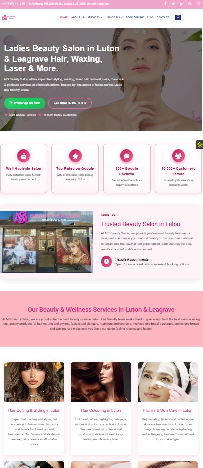 MS Beauty Salon Website Development & SEO Project drovexa.com