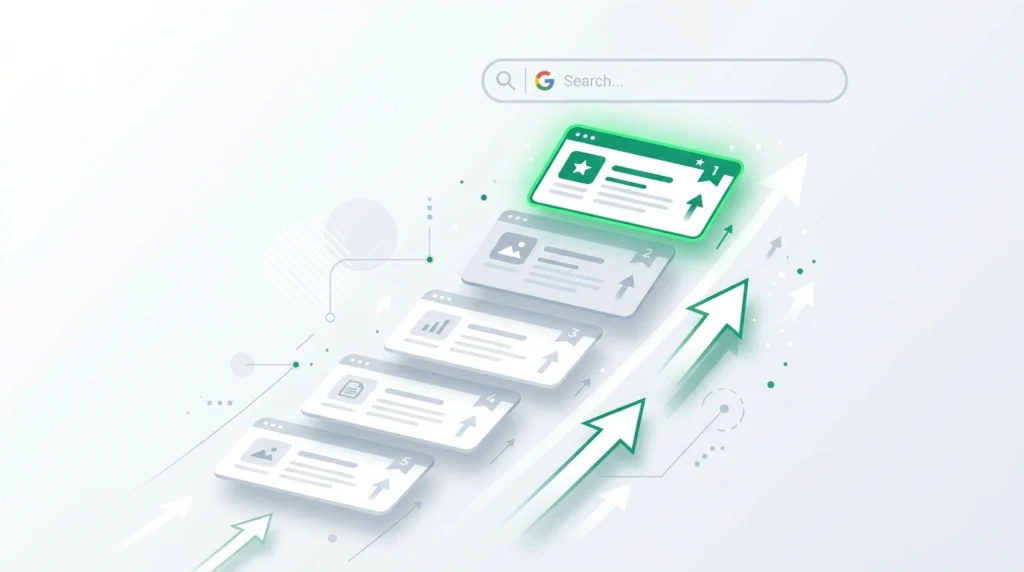 Visual explanation of SEO process showing how search engines rank websites and drive organic traffic to businesses